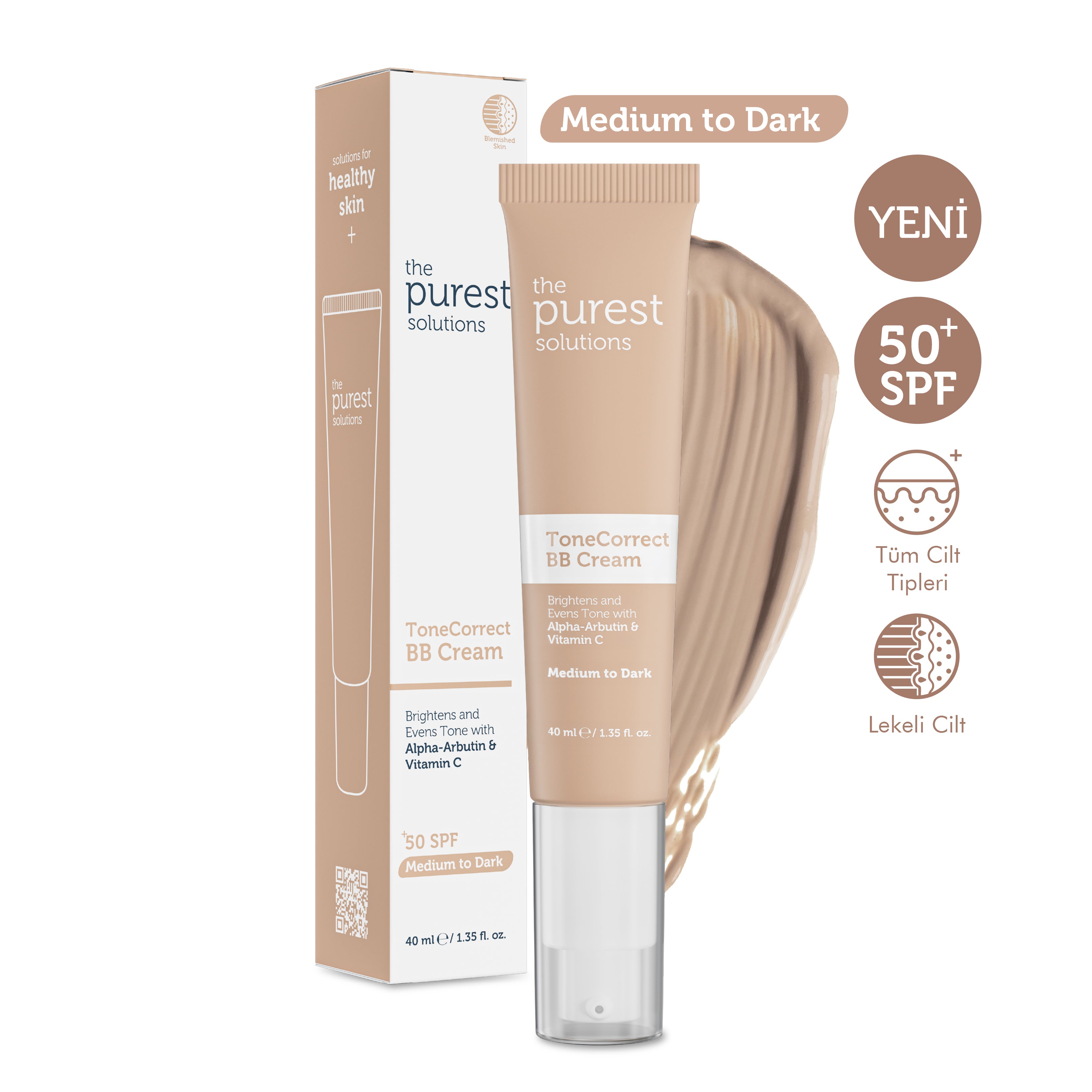 BB Cream for Uneven Skin Tone, SPF 50+, 40ml – Medium/Dark Tone