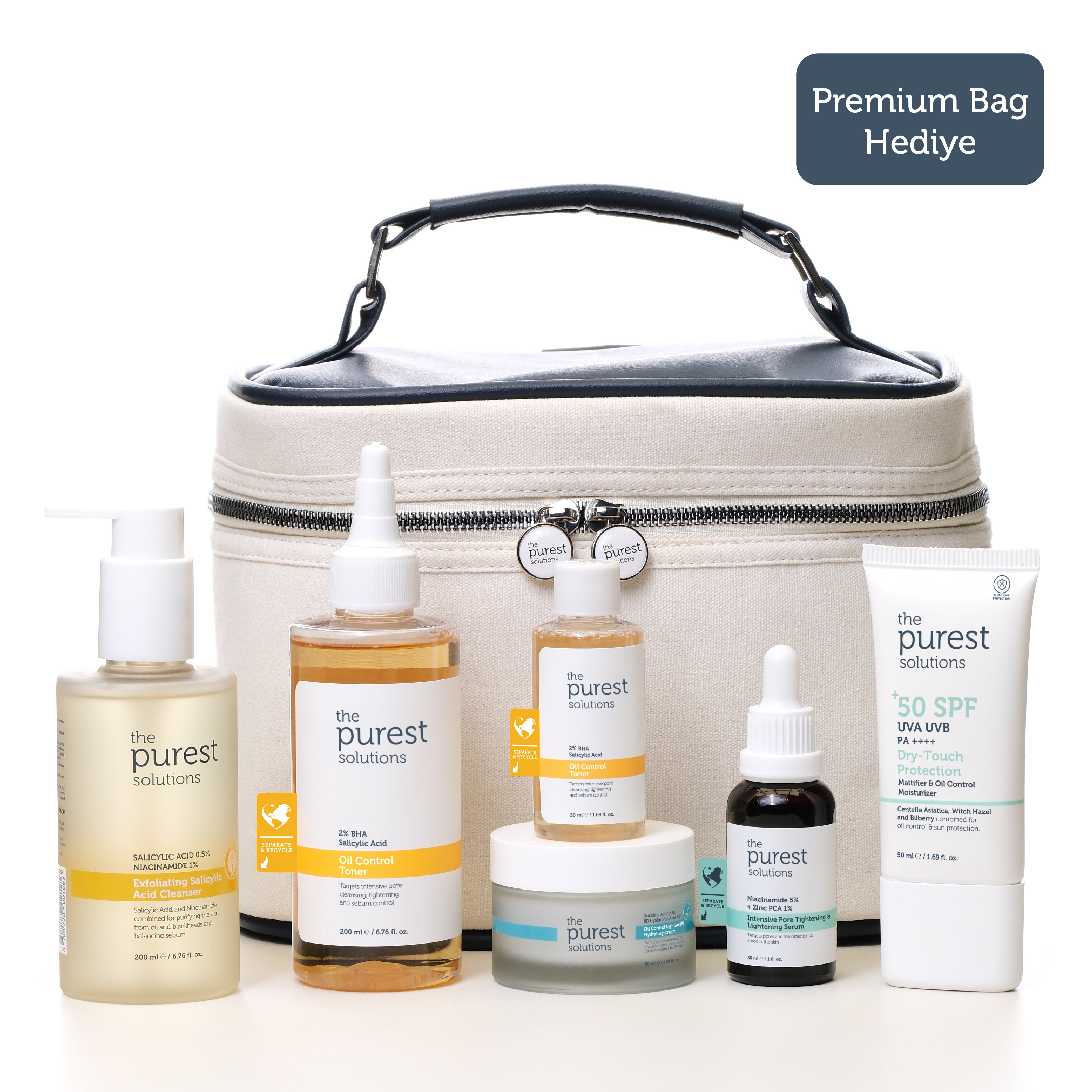 Yağlı Ciltler İçin Cilt Bakım Seti, Premium Bag Hediyeli