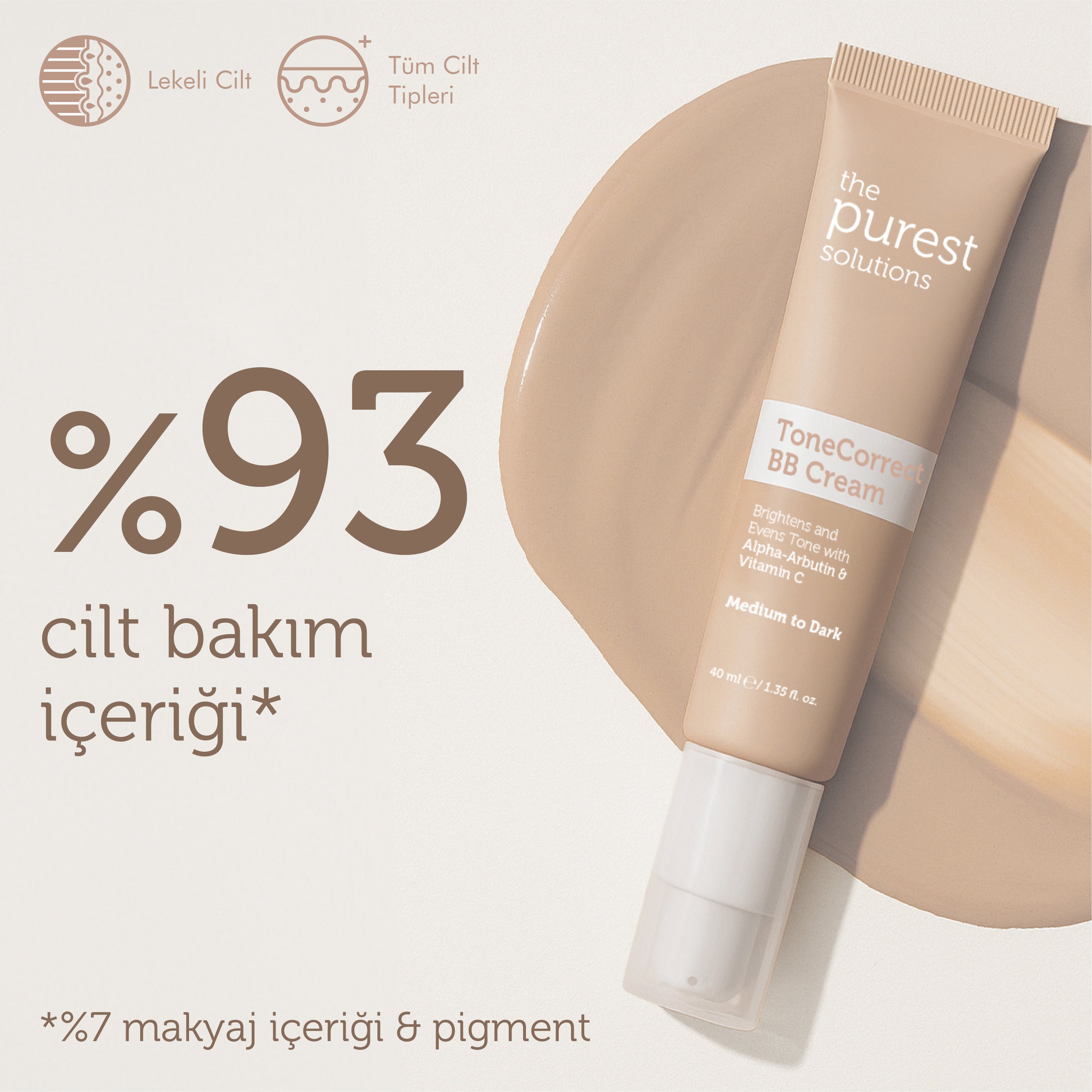 BB Cream for Uneven Skin Tone, SPF 50+, 40ml – Medium/Dark Tone