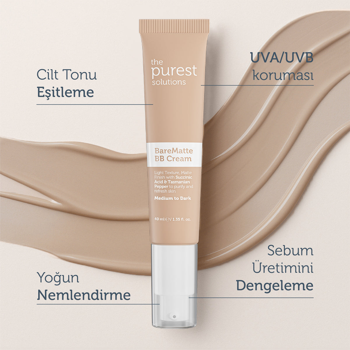Yağlı ve Karma Ciltler İçin Matlaştırıcı BB Krem, SPF 50+,40 ml – Orta/Koyu Ton
