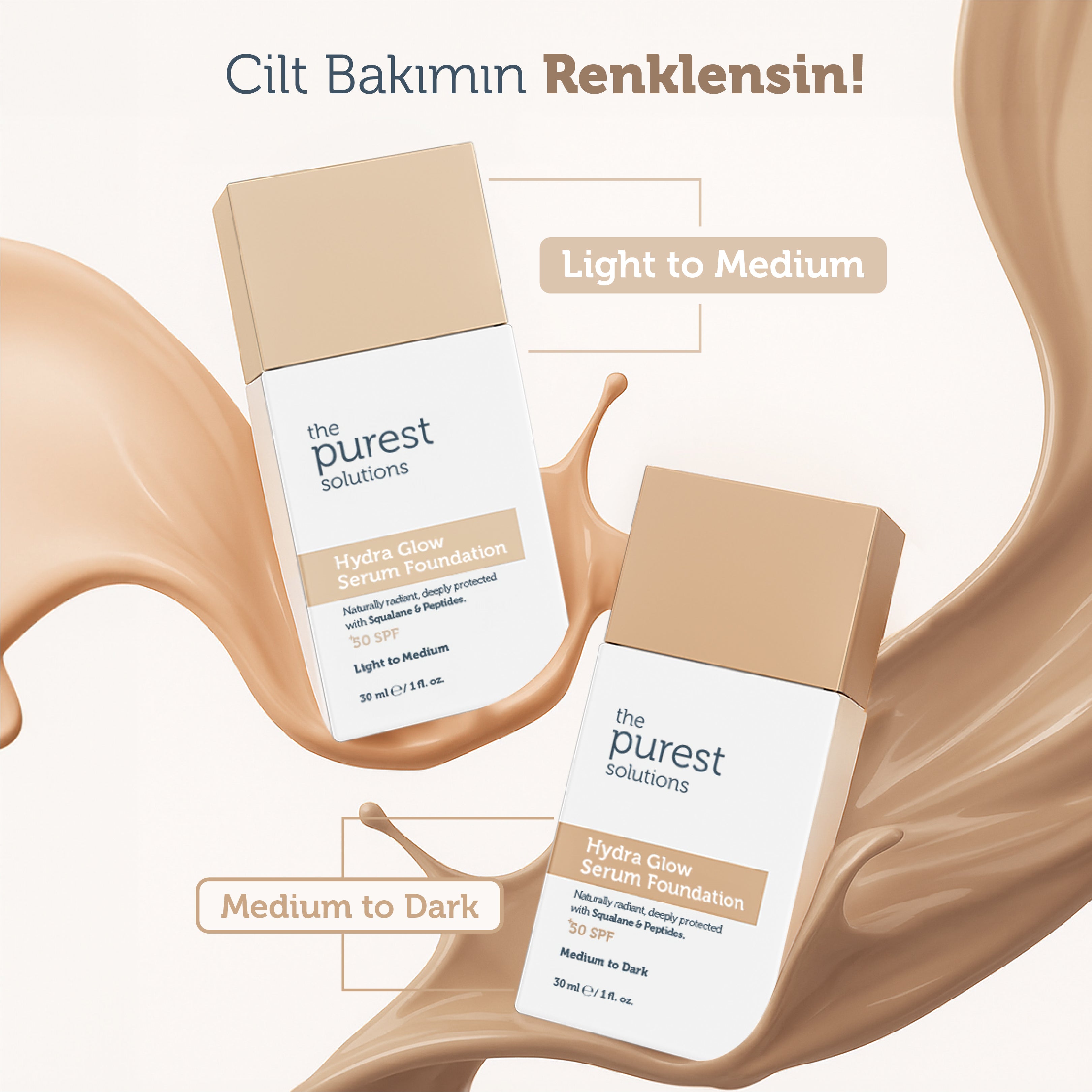 Feuchtigkeitsspendendes und revitalisierendes Serum-Make-up mit LSF 50+, 30 ml – Heller/Mittlerer Hautton