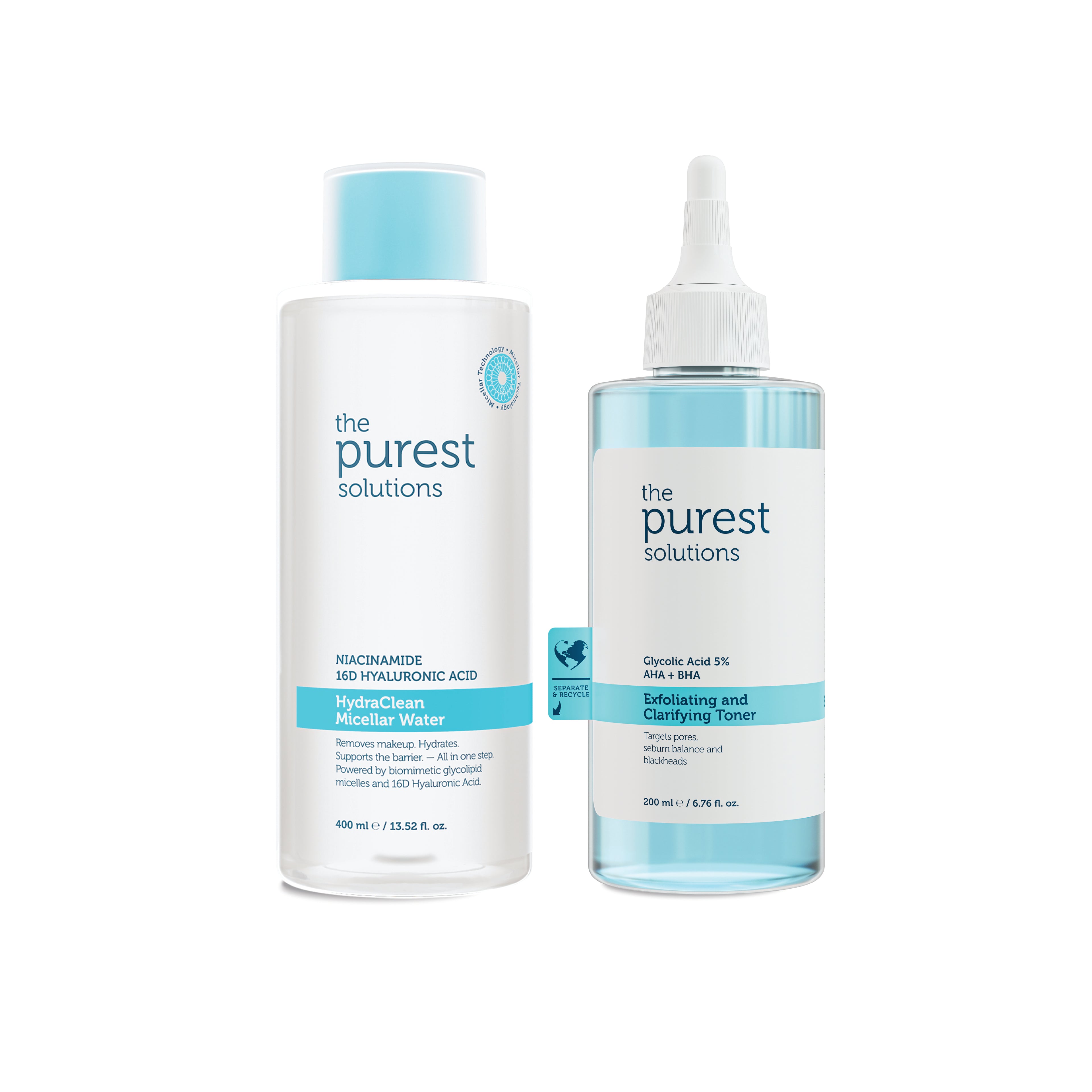 Gözenek Arındırıcı& Yenileyici Set: Micellar Makyaj Temizleme Suyu 400ml& Glikolik Asit Tonik 200ml