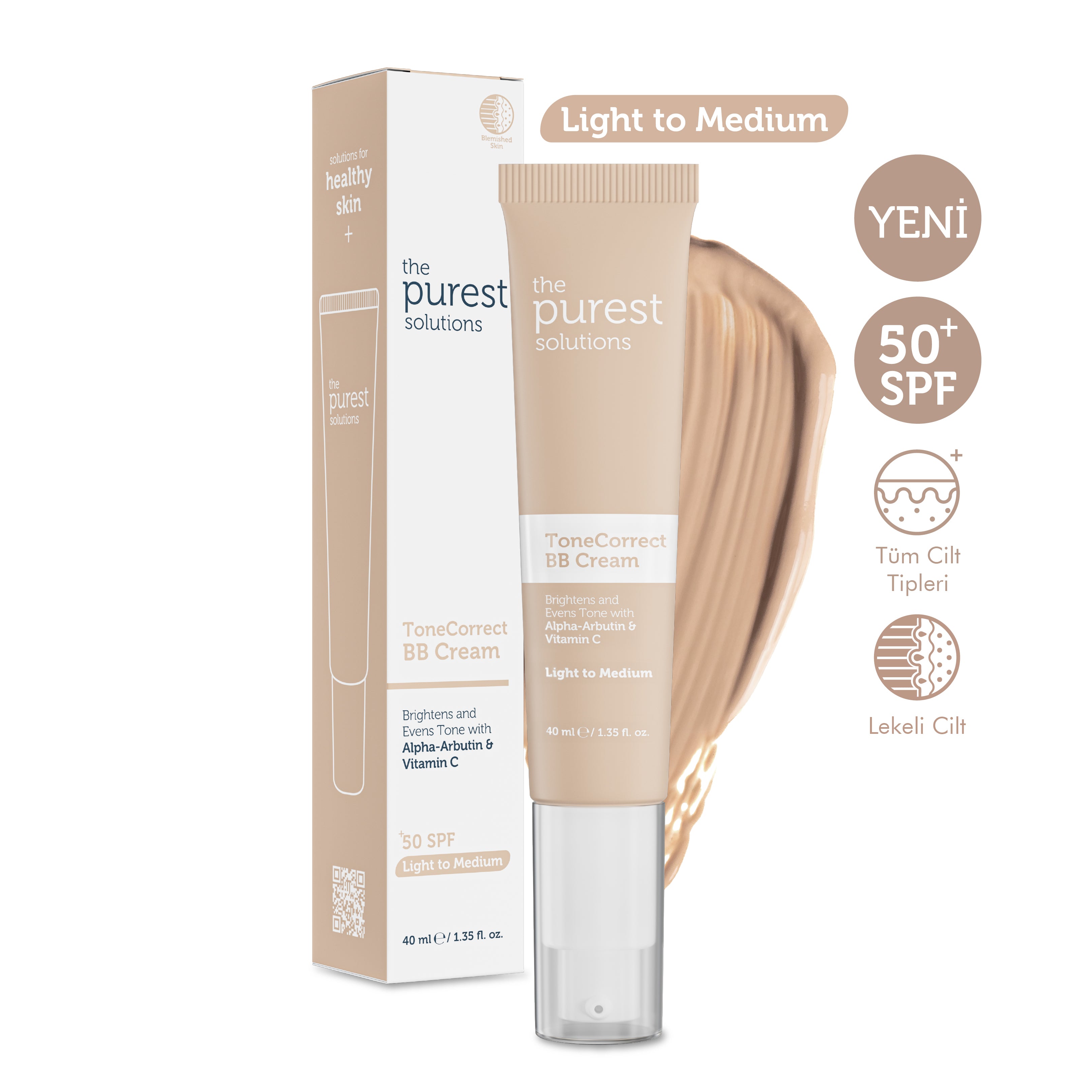 BB Cream Skin Tone Equalizer for Blemished Skin, SPF 50+, 40 ml – Light/Medium Tone