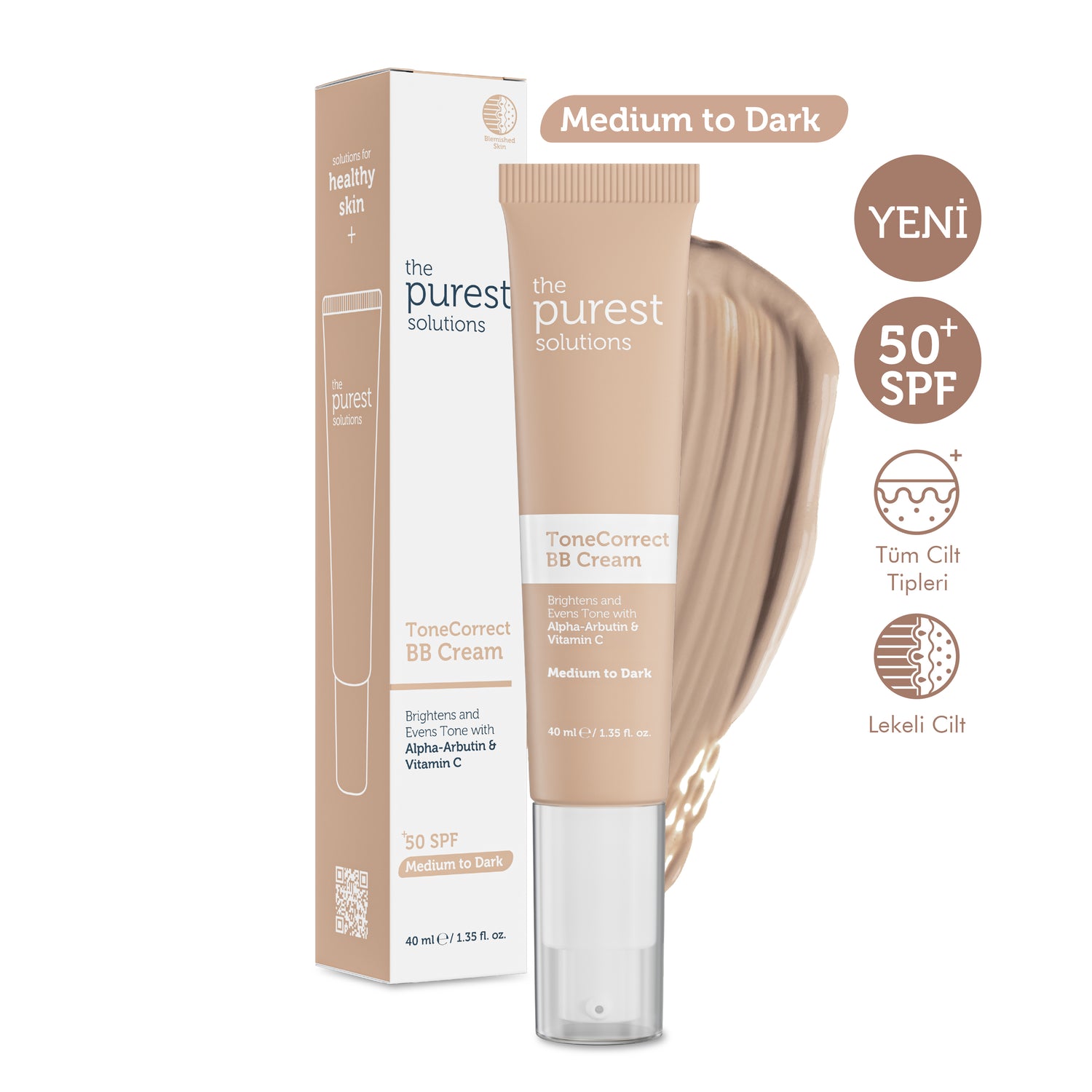 BB Cream for Uneven Skin Tone, SPF 50+, 40ml – Medium/Dark Tone
