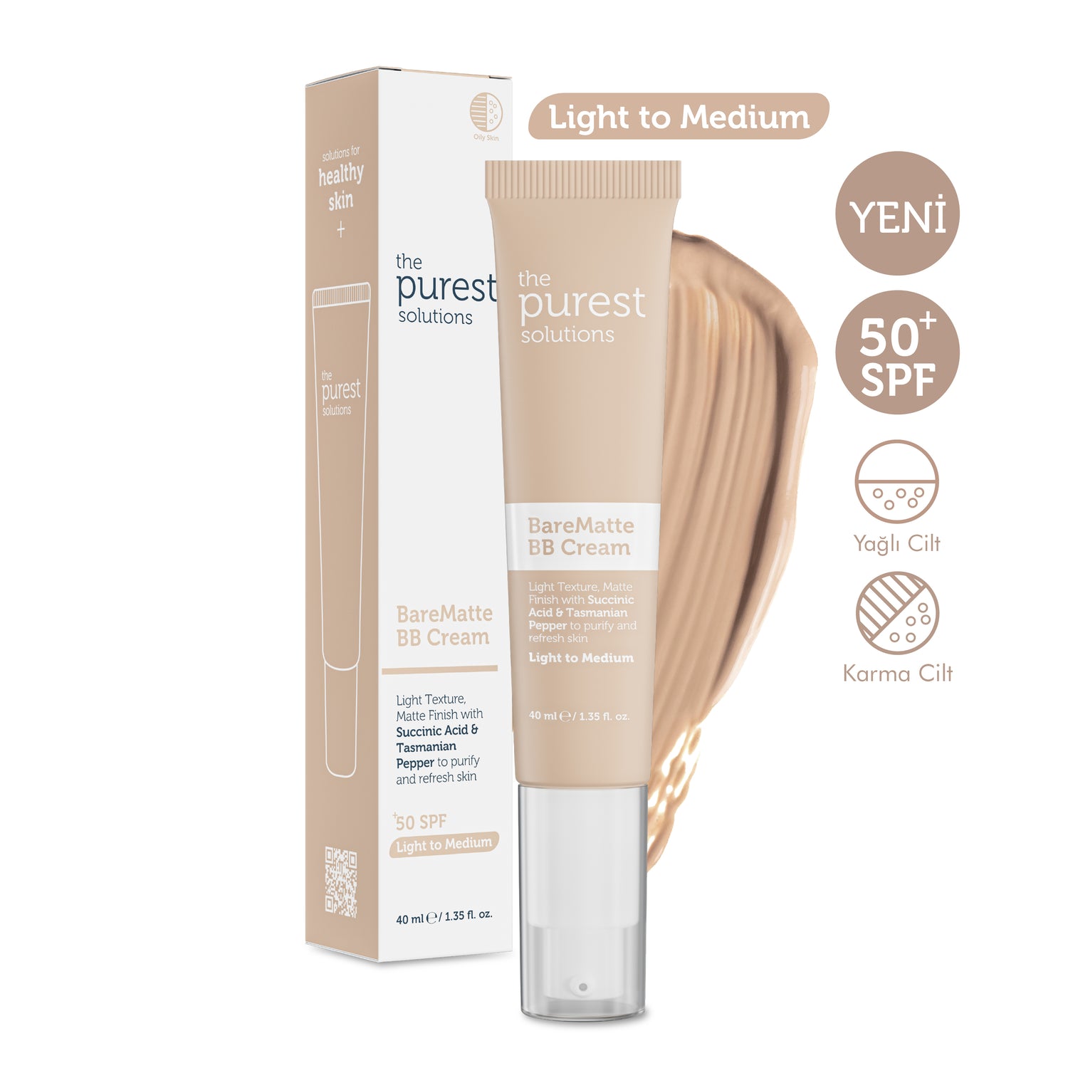 Mattifying BB Cream for Oily and Combination Skin, SPF 50+, 40 ml – Light/Medium Shade