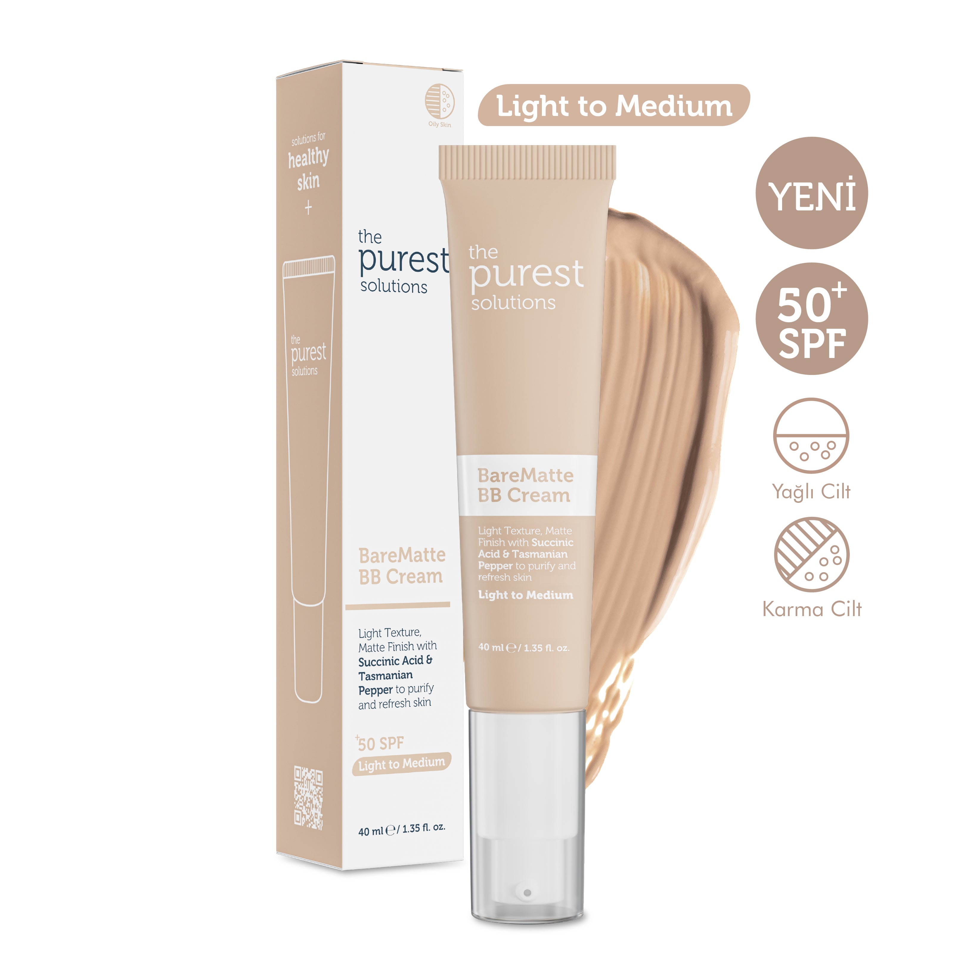 Mattifying BB Cream for Oily and Combination Skin, SPF 50+, 40 ml – Light/Medium Shade