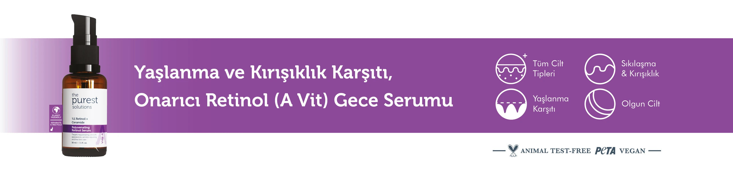 Yaşlanma Karşıtı ve Kırışıklık Giderici, Onarıcı Retinol Gece Serumu 30 Ml