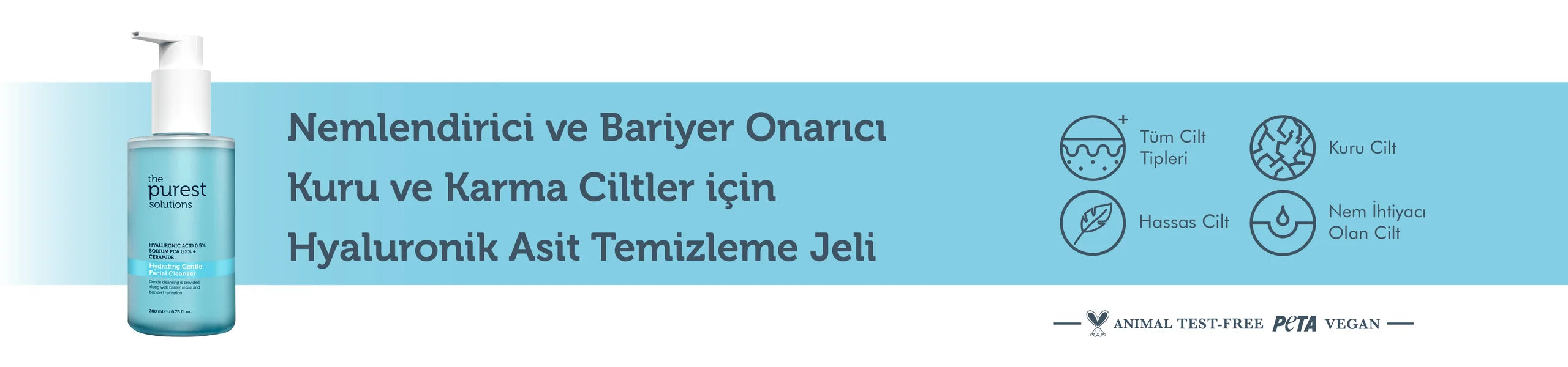Kuru ve Karma Ciltler İçin Nemlendirici ve Bariyer Onarıcı Hyalüronik Asit Yüz Temizleme Jeli 200 Ml