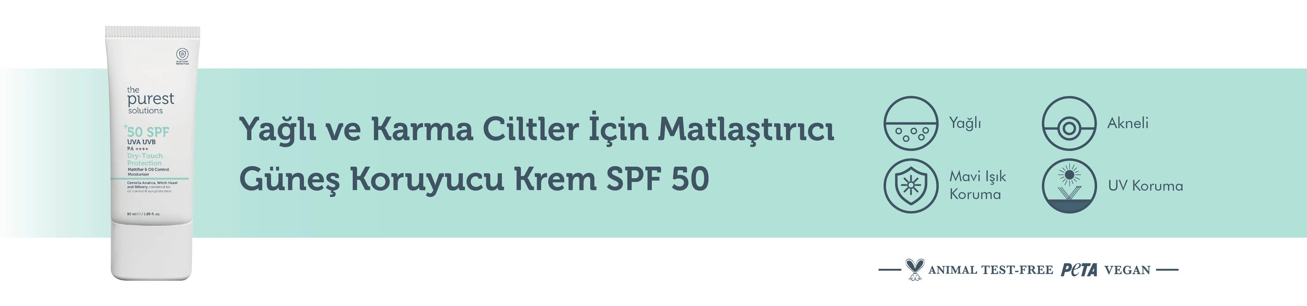Mattierende, schnell einziehende Sonnenschutzcreme LSF 50 für fettige und Mischhaut, 50 ml.