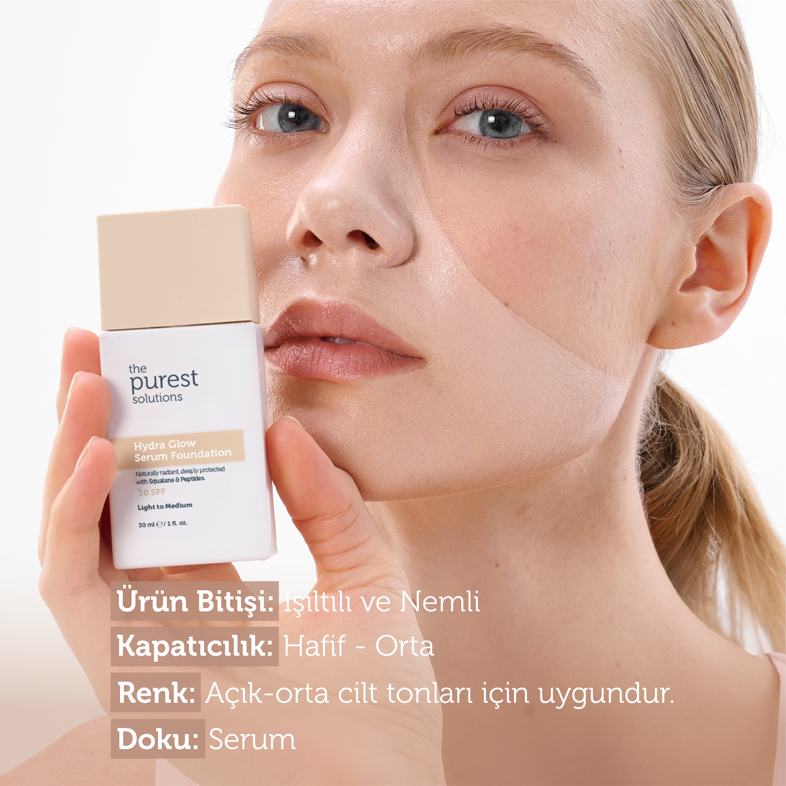 Feuchtigkeitsspendendes und revitalisierendes Serum-Make-up mit LSF 50+, 30 ml – Heller/Mittlerer Hautton