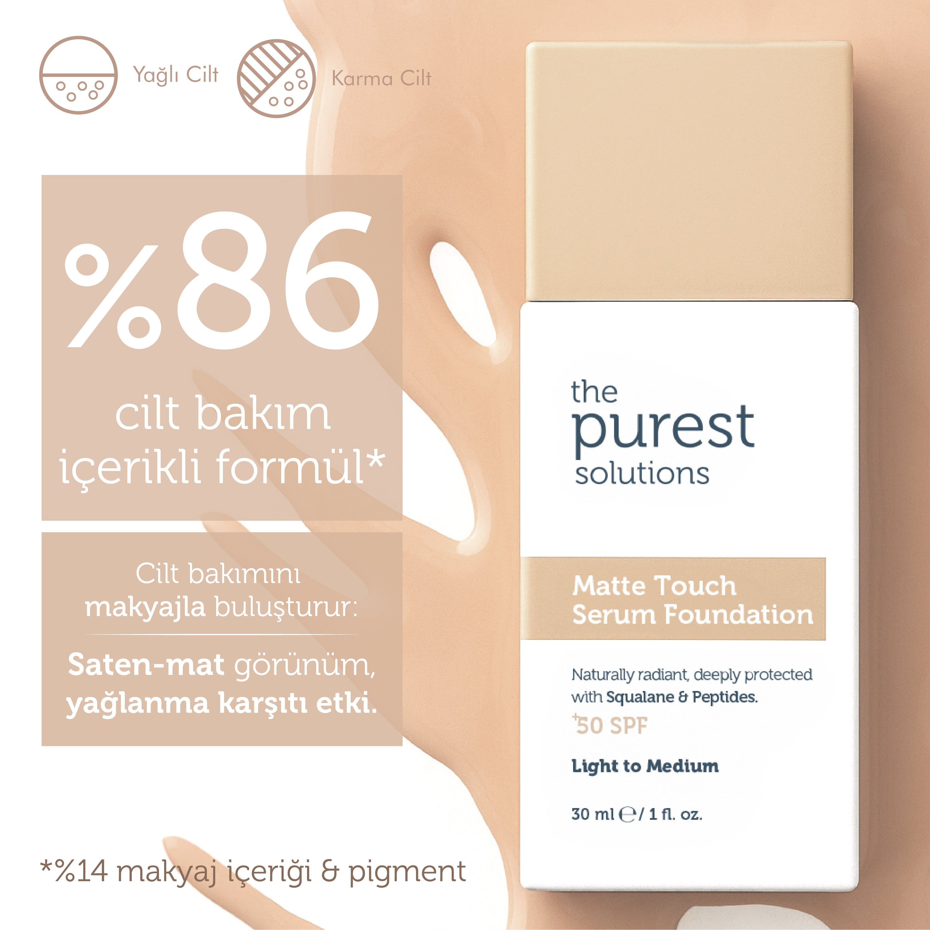 Sebum Balancing &amp; Mattifying Serum Foundation SPF 50+, 30 ml – Light/Medium Tone