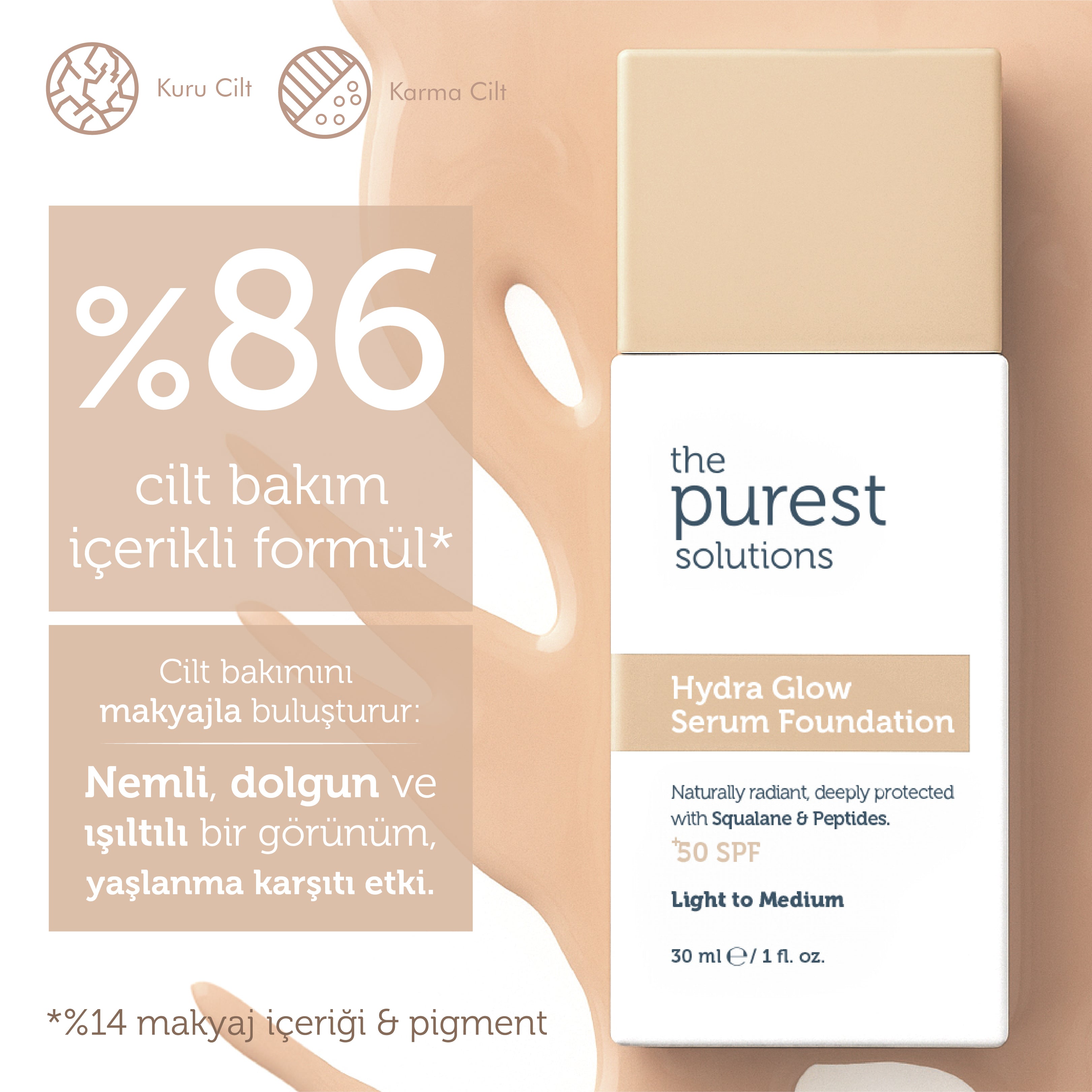 Feuchtigkeitsspendendes und revitalisierendes Serum-Make-up mit LSF 50+, 30 ml – Heller/Mittlerer Hautton