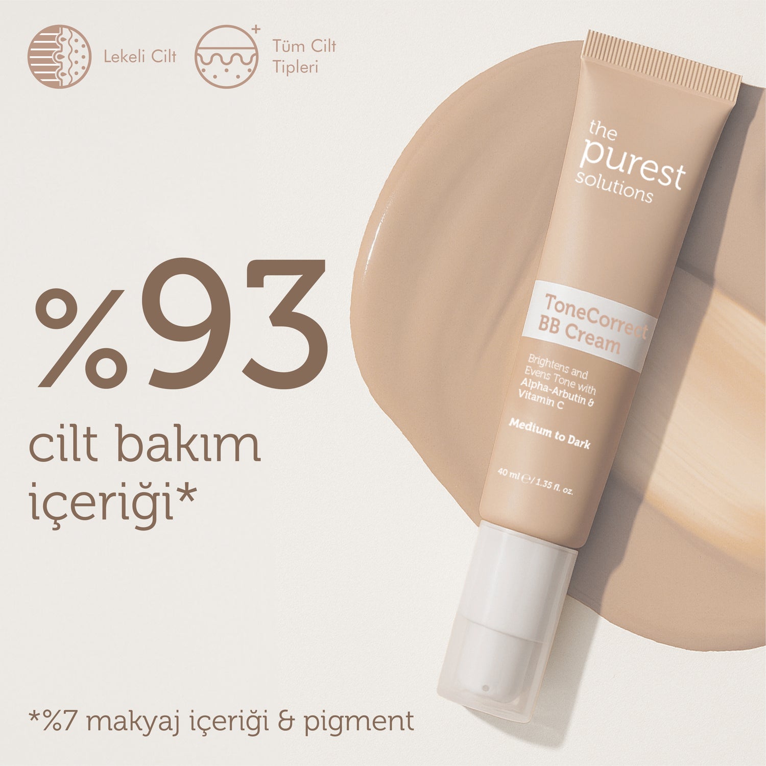 BB Cream for Uneven Skin Tone, SPF 50+, 40ml – Medium/Dark Tone