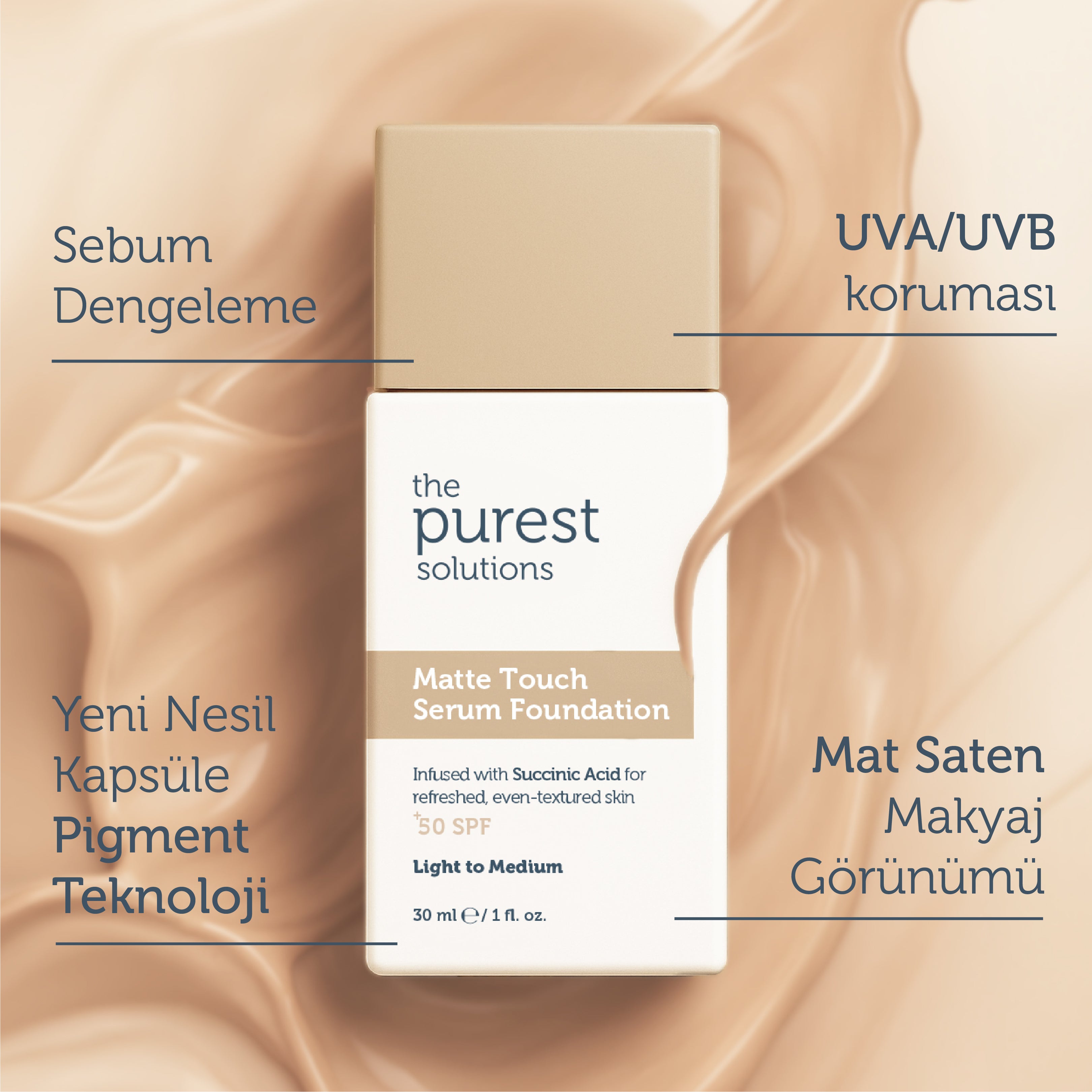 Sebum Balancing &amp; Mattifying Serum Foundation SPF 50+, 30 ml – Light/Medium Tone