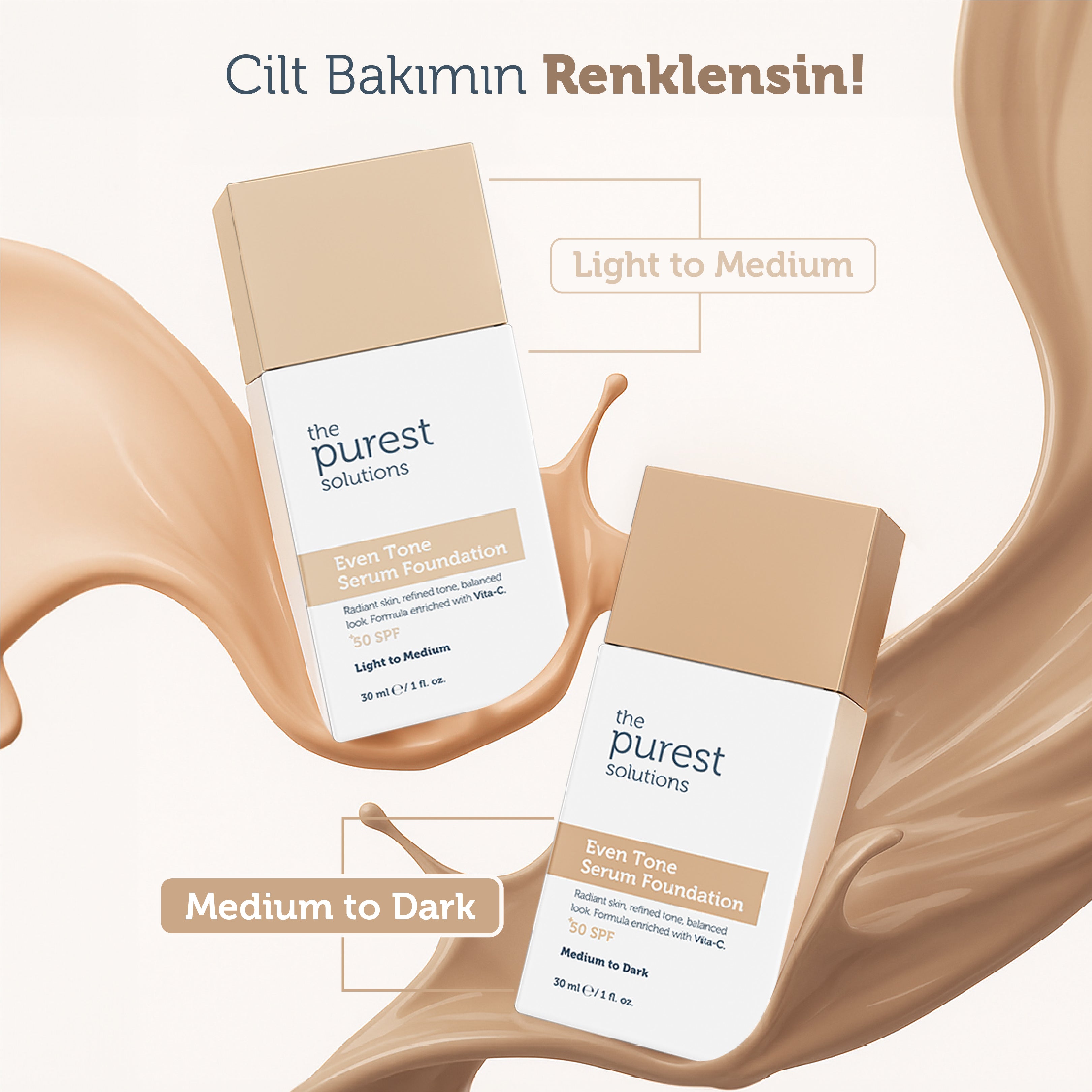 Hauttonausgleichendes und Anti-Pickel-Serum-Foundation LSF 50+, 30 ml – Mittlerer/Dunkler Hautton
