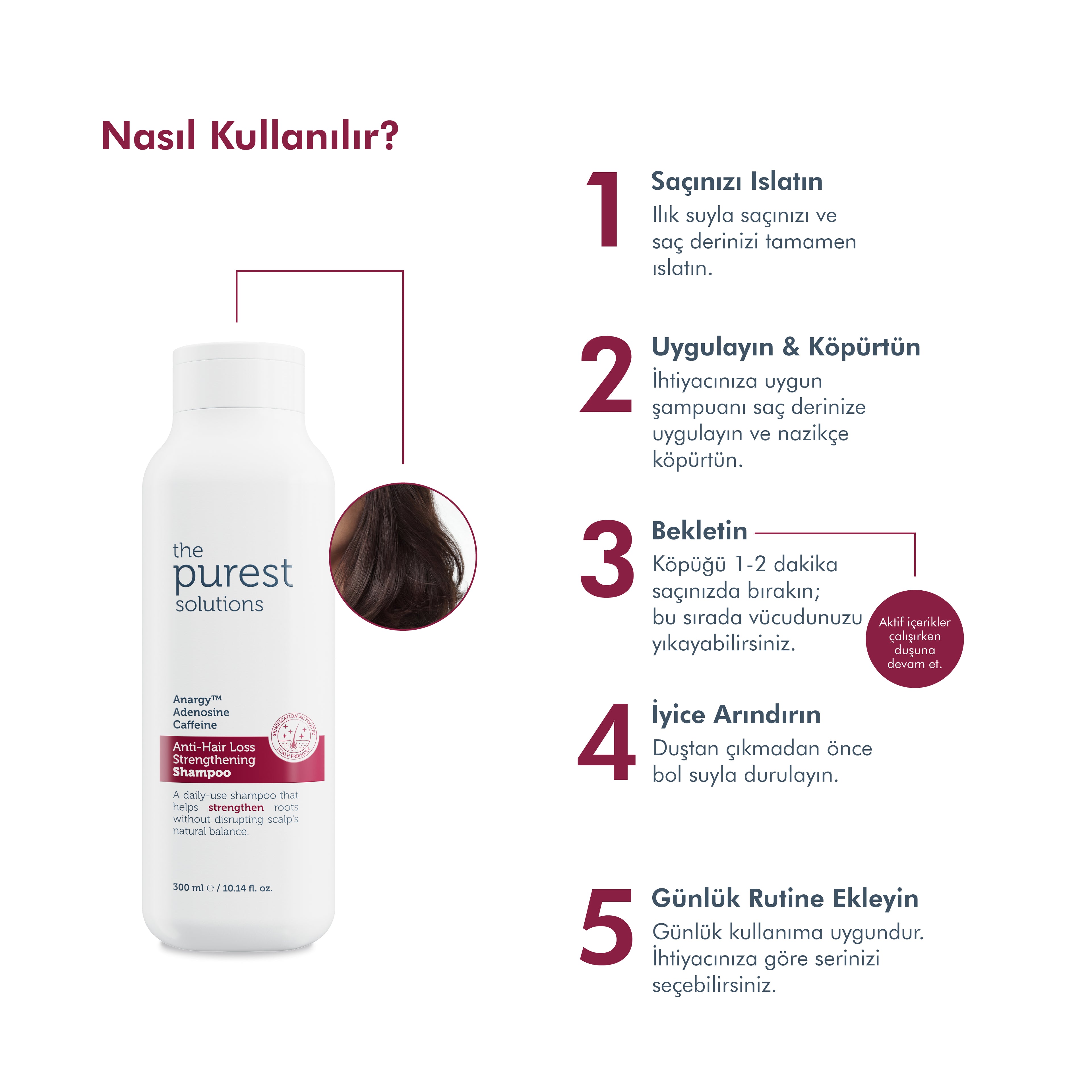 Adenozin içerikli Saçları Güçlendiren ve Dökülme Karşıtı Bakım Sağlayan Şampuan, 300 ml