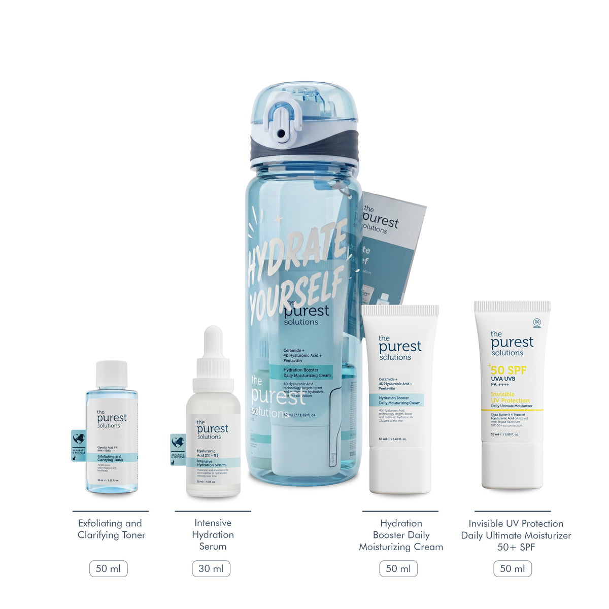 Hydrate Yourself Set | SPF 50+ Güneş Kremi, Nemlendirici Krem, Hyalüronik &amp; Glikolik Asit