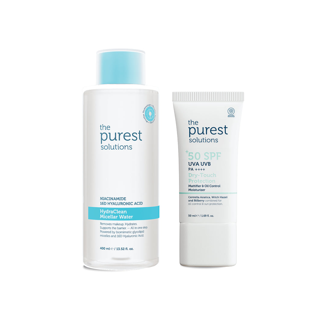 Parlama Karşıtı Koruma Seti: Micellar Makyaj Temizleme Suyu 400ml &amp; Mat Bitişli Güneş Kremi SPF50 50ml