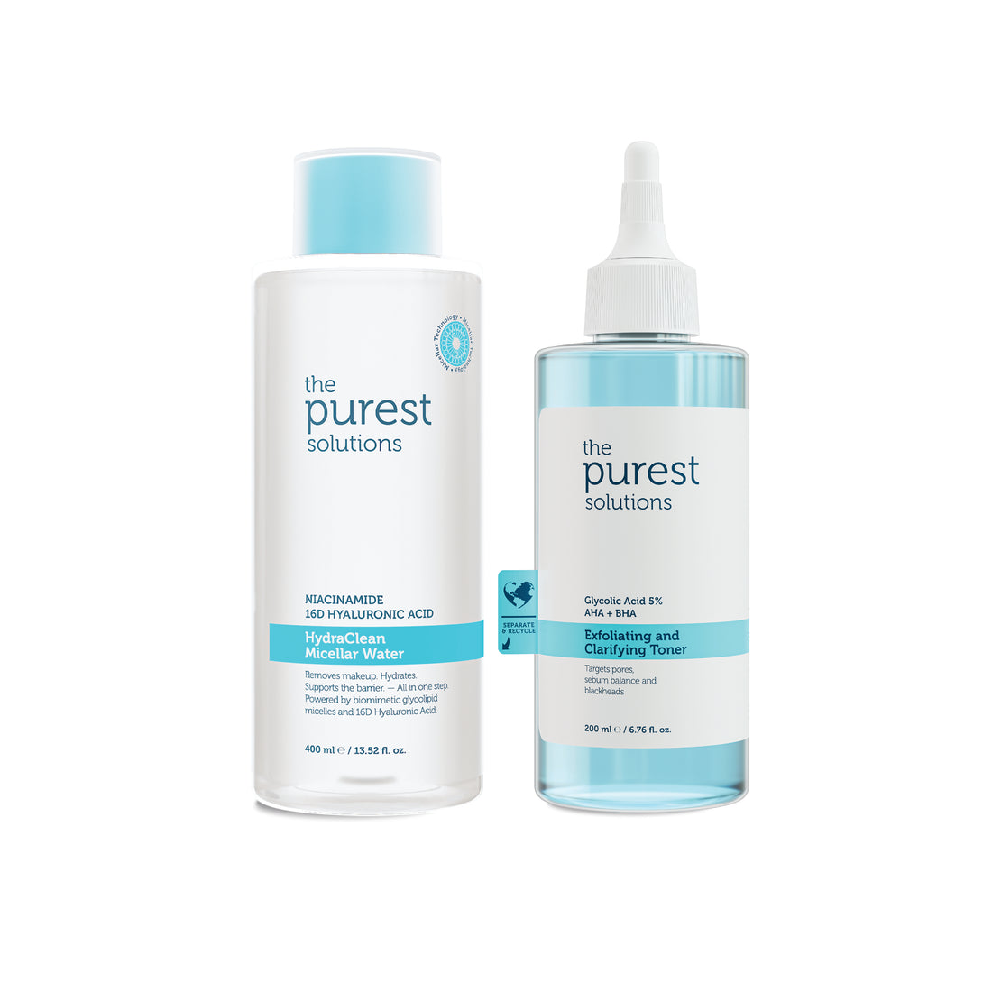 Gözenek Arındırıcı&amp; Yenileyici Set: Micellar Makyaj Temizleme Suyu 400ml&amp; Glikolik Asit Tonik 200ml