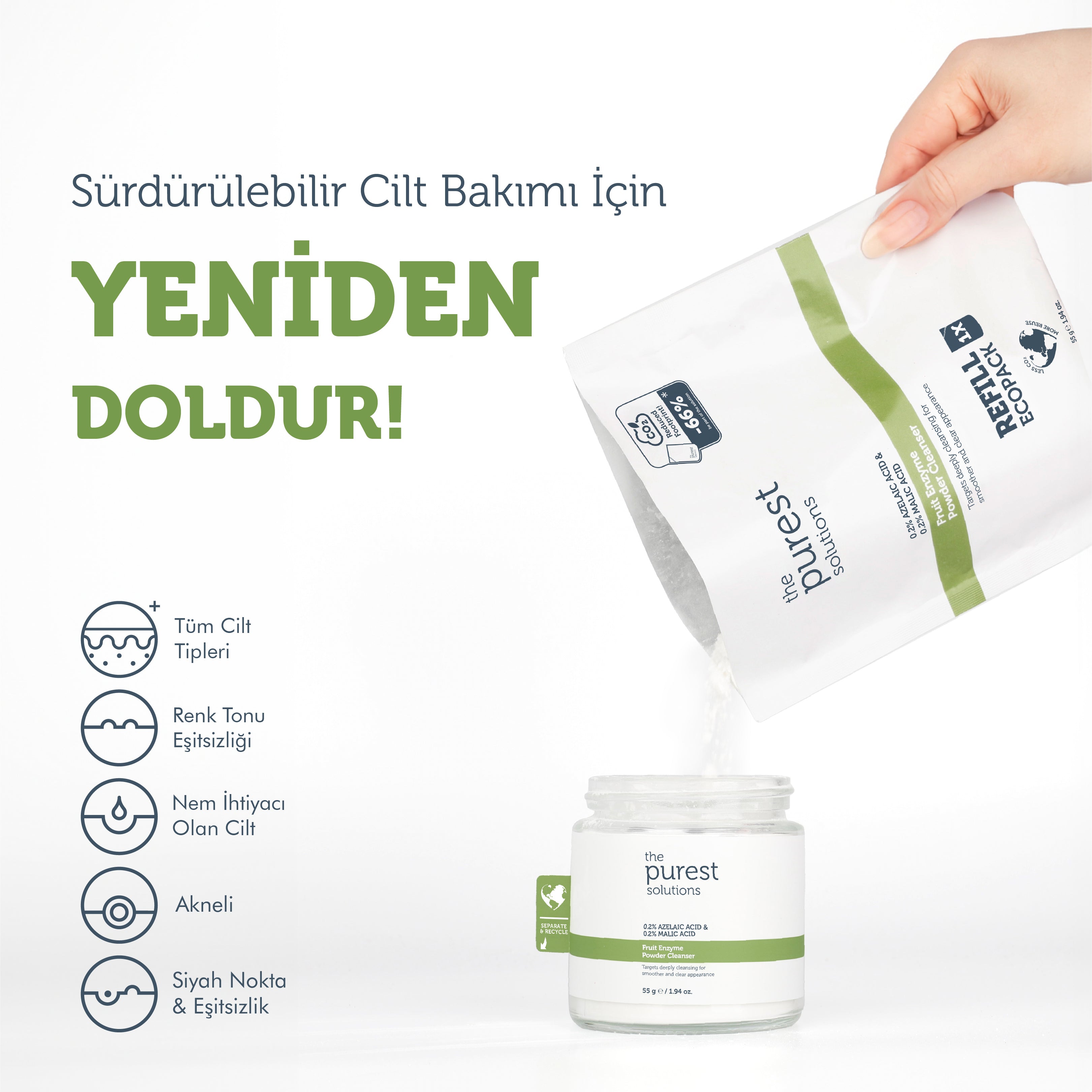 Refill Ekolojik Yedek Paket - Azelaik Asit ve Malik Asit Enzim Toz Temizleyici 55 Gr