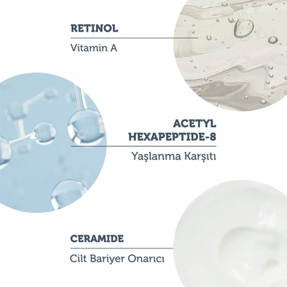 Yaşlanma Karşıtı ve Kırışıklık Giderici, Onarıcı Retinol Gece Serumu 30 Ml