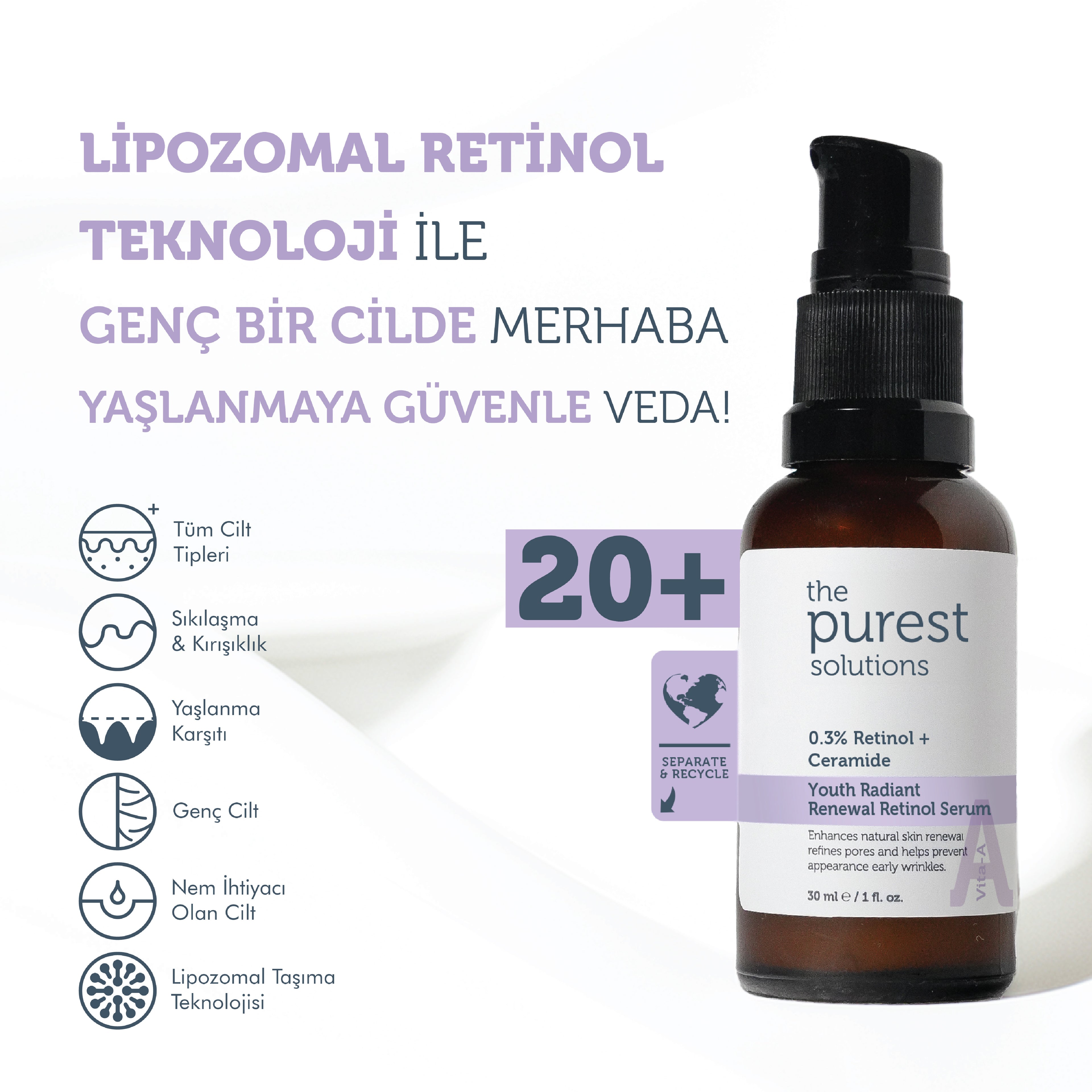 Cilt ve Göz Çevresi Bakım Seti, Retinol, Adenozin, Peptid İçeren, Kırışıklık Karşıtı Bakım,3&
