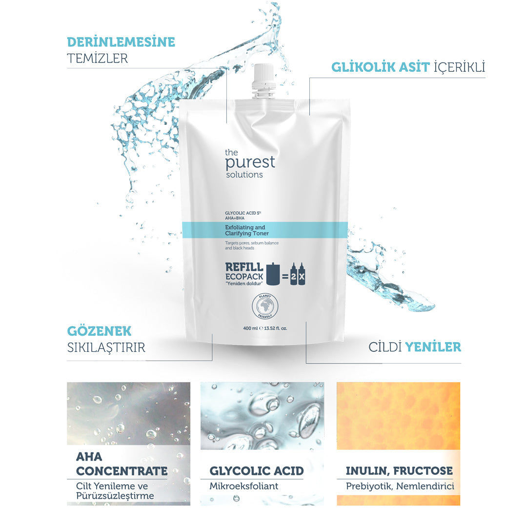 Glycolic Acid Tonic Ecological Refill Pack: Revitalizing and Pore Tightening 400 ml